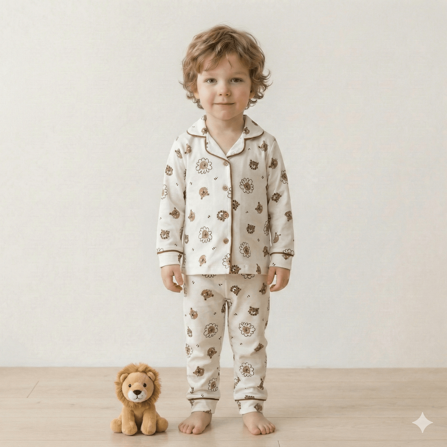 Doodle Tiger Button Boy Pajama Set- White