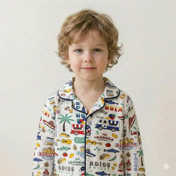Mexican City Button Boy Pajama Set- White