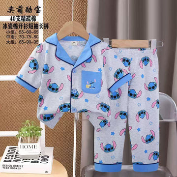 comfortable Boys Sets Stitch Boys Short Sleeves Pajama Set - White