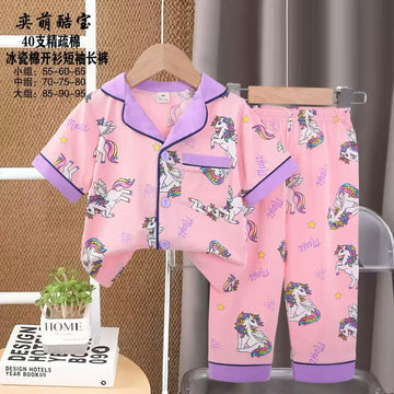 comfortable Girls Sets Unicorn Girls Half Sleeves Pajama Set - Pink