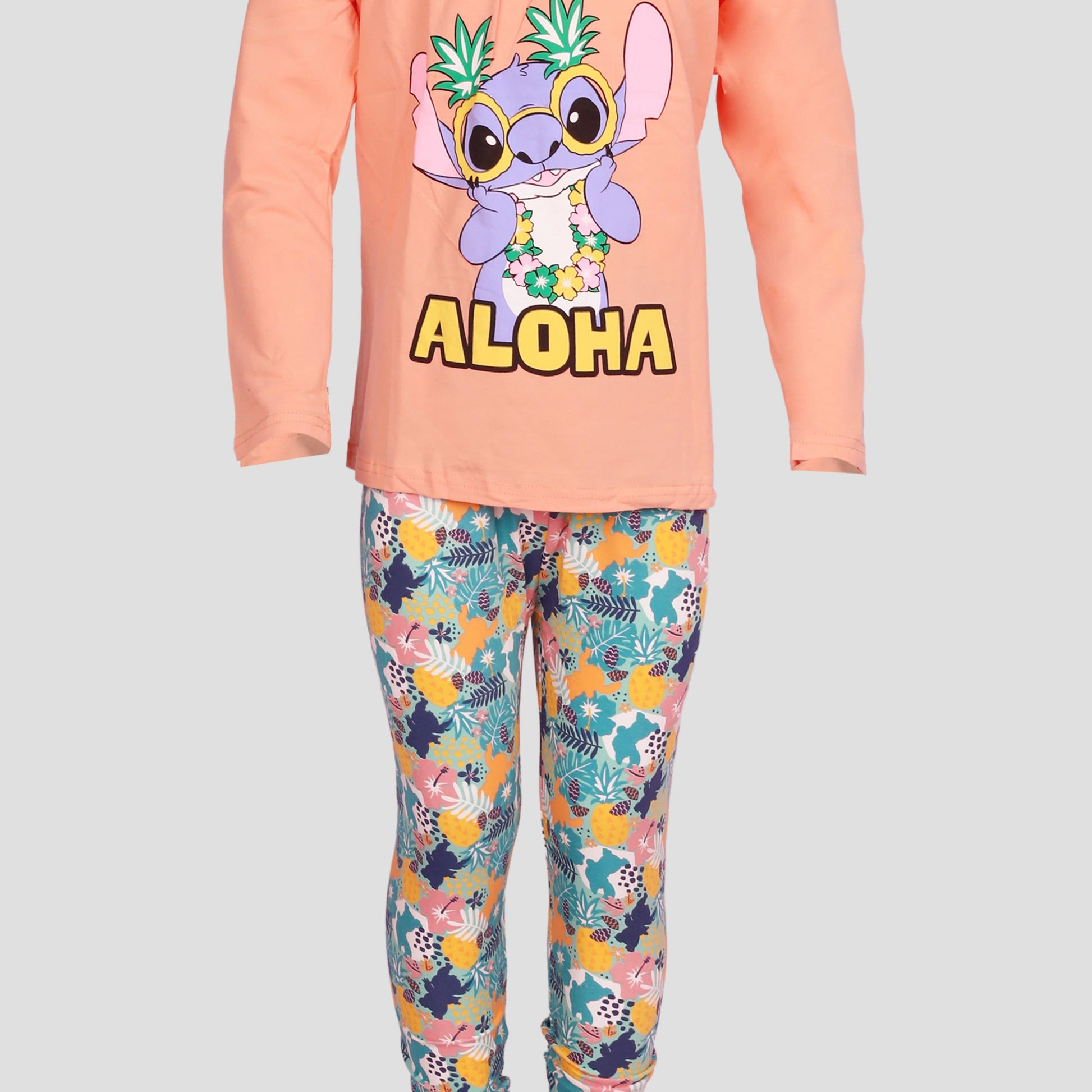 comfortable Tshirt-legging Aloha Girls Tshirt - Leggings Set - Orange-Green