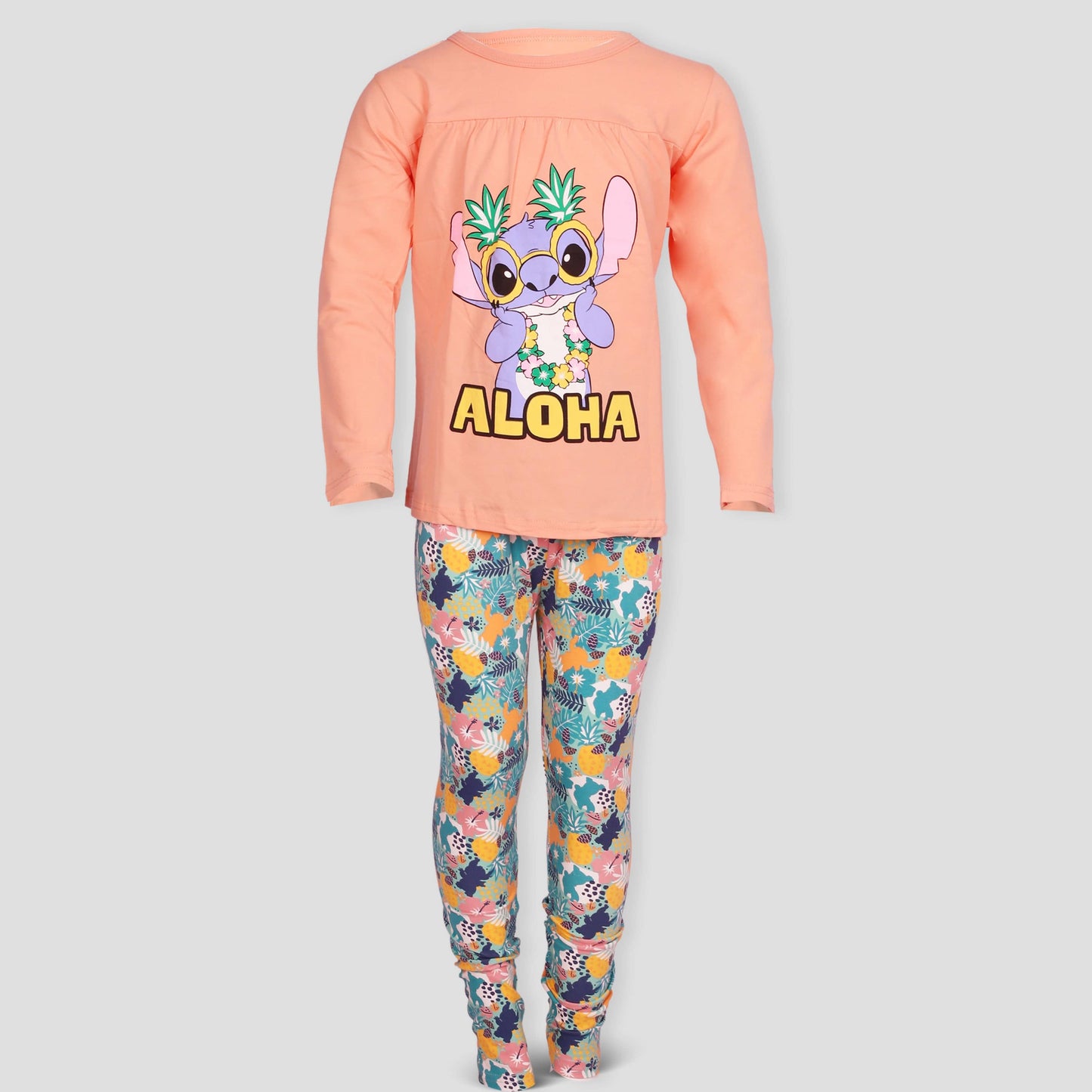 comfortable Tshirt-legging Aloha Girls Tshirt - Leggings Set - Orange-Green