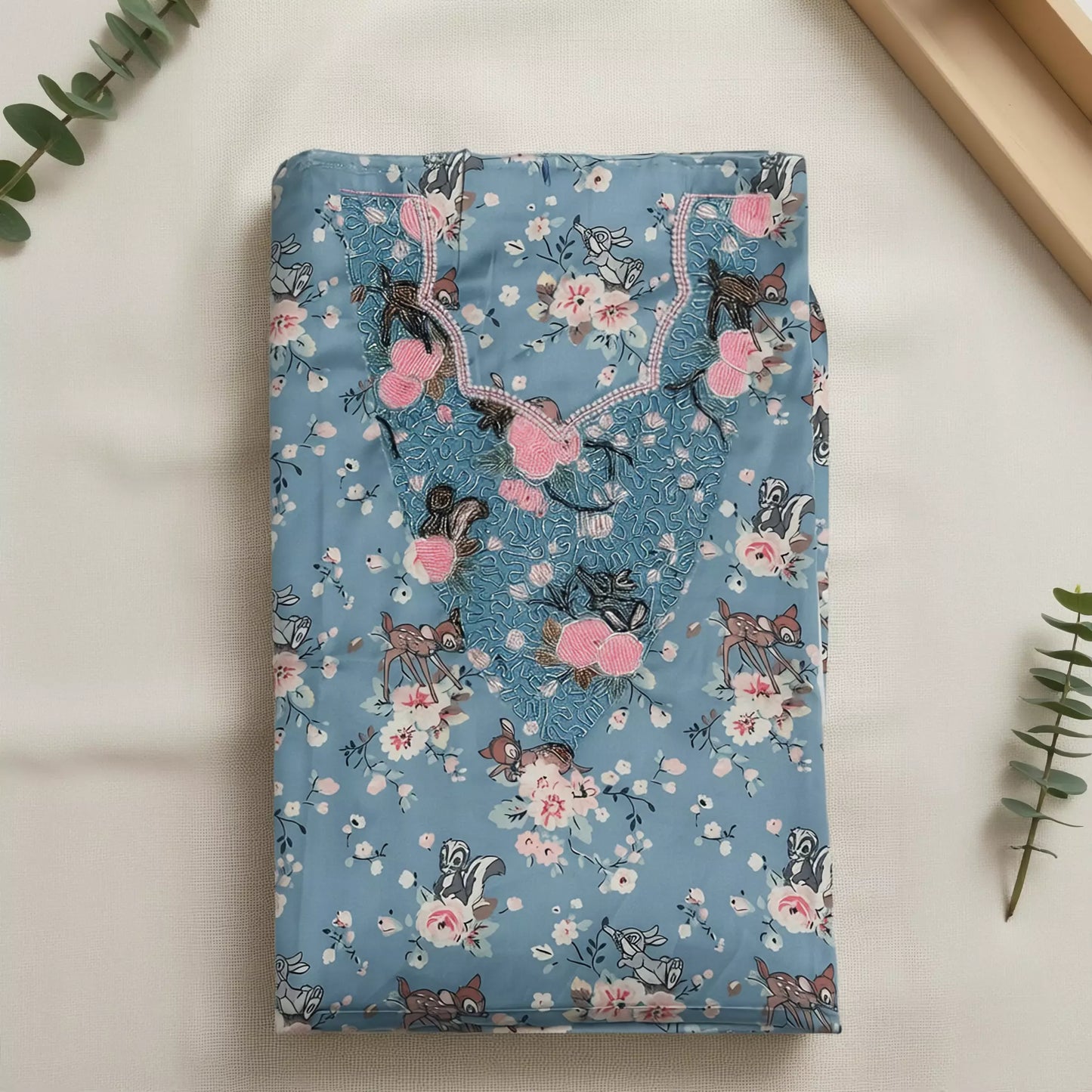 Bambi Rose Girls Embroidered Mukhawir - Blue