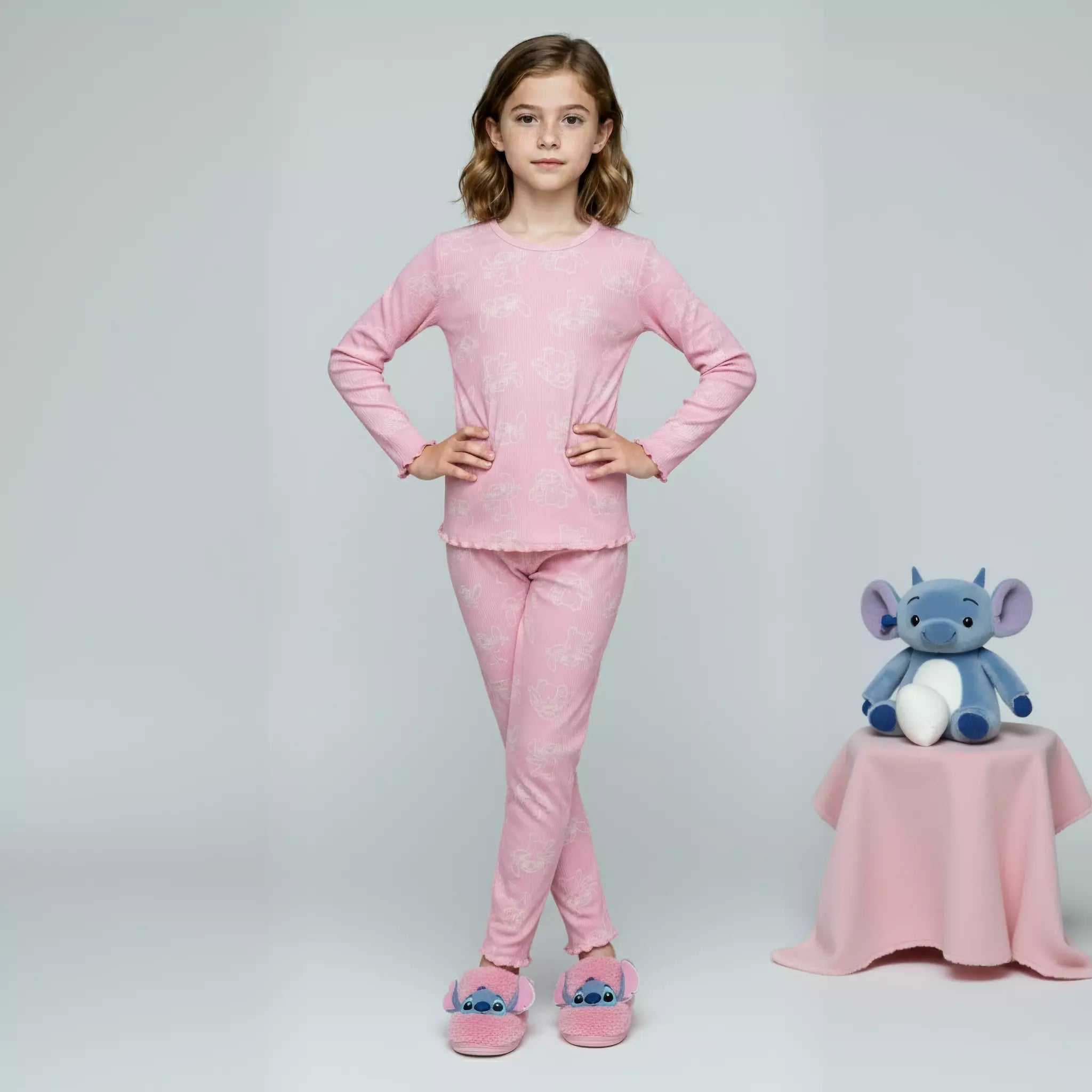 Stitch Girls Full Sleeves Pajama Set-Pink