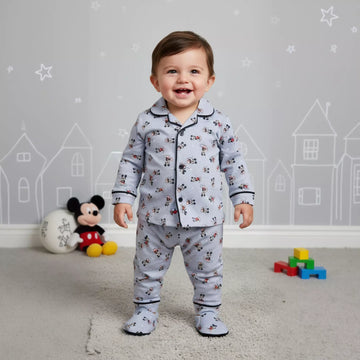 Mickey Baby Boy Button Pajama Set- Blue