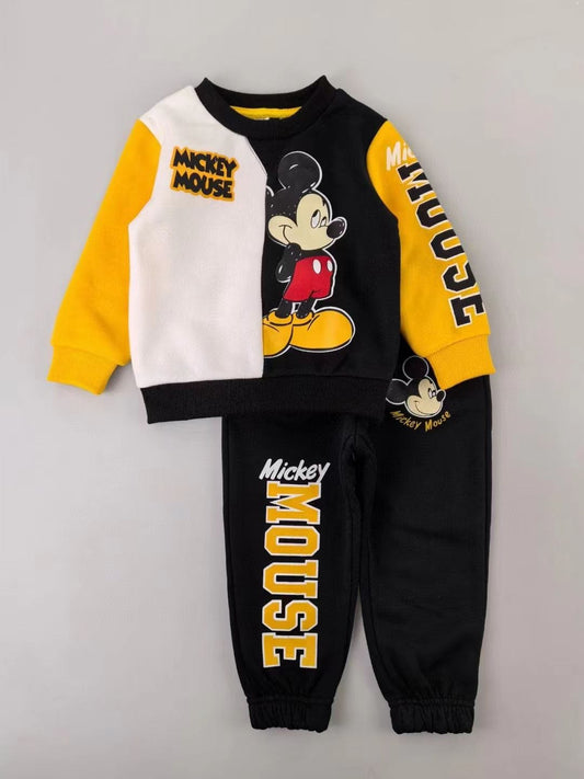 Disney Boys_Hoodie Coord sets Mickey Mouse Winter Training Suit- Black-Yellow-White