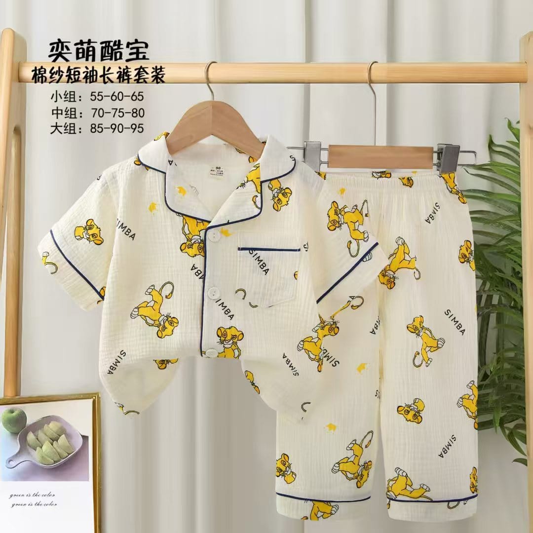 Disney Boys Sets 1 yrs Lion King Boys Half Sleeves Pajama Set- Off White