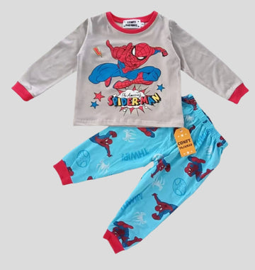 Disney Boys Sets Spiderman Boys Full Sleeves Pajama Set - Grey-Blue