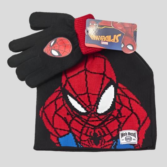 Disney Cap_gloves Spiderman Woolen Cap & Gloves Set - Black