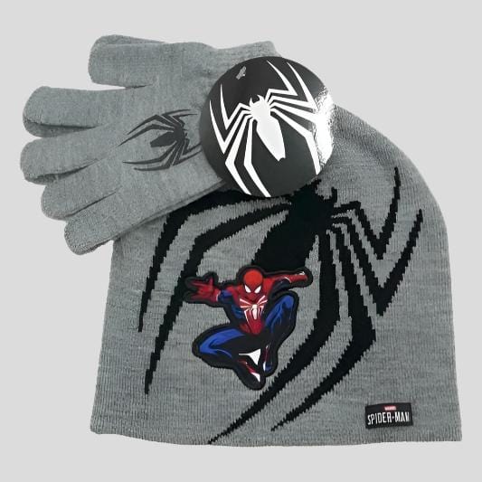 Disney Cap_gloves Spiderman Woolen Cap & Gloves Set - Grey