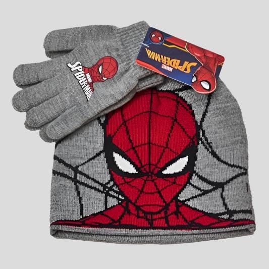 Disney Cap_gloves Spiderman Woolen Cap & Gloves Set - Grey