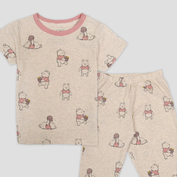 Disney Girls Sets Pooh Girls Half Sleeves Pajama Set - Peach