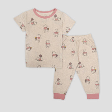 Disney Girls Sets Pooh Girls Half Sleeves Pajama Set - Peach