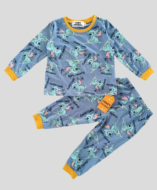 Disney Girls Sets Stitch Girls Full Sleeves Pajama Set - Blue