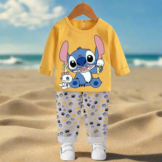 Disney Girls Sets Stitch Girls Full Sleeves Pajama Set - Yellow