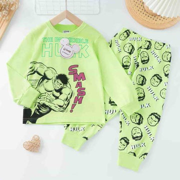 Disney Primark Boys Sets Hulk Boys Full Sleeves Pajama Sets- Lime Green