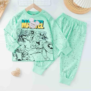 Disney Primark Boys Sets Marvel Boys Full Sleeves Pajama Sets- Green