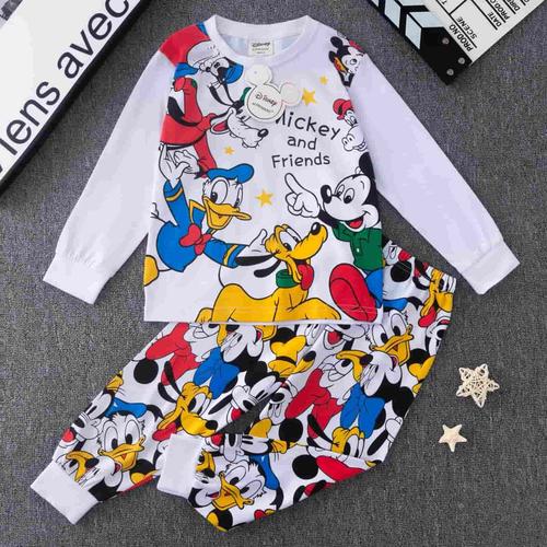 Disney Primark Boys Sets Mickey Daisy Unisex Full Sleeves Pajama Sets- White