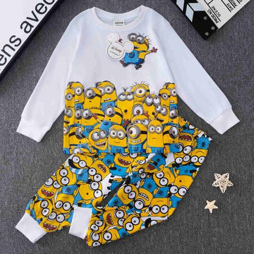 Disney Primark Boys Sets Minion Boys Full Sleeves Pajama Sets- White