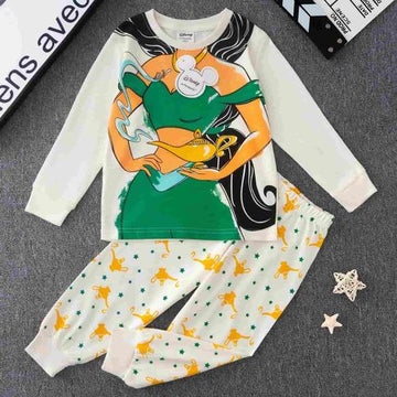 Disney Primark Girls Sets Jasmine Girl Full Sleeves Pajama Sets- Offwhite