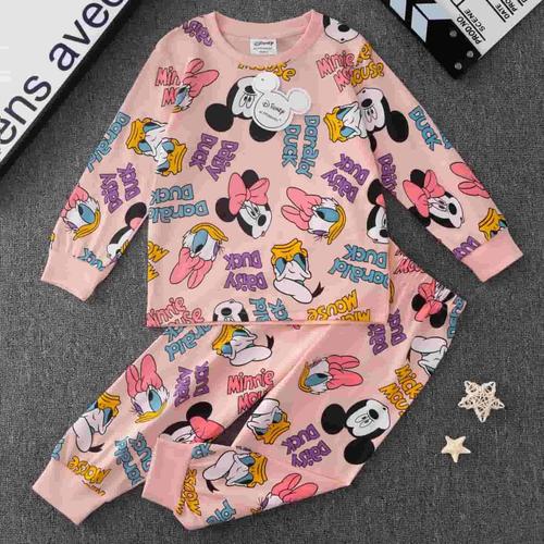 Disney Primark Girls Sets Mickey Daisy Girl Full Sleeves Pajama Sets- Peach