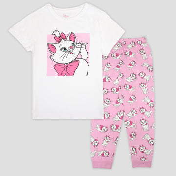 Disney Women Pajama Set Cat Marie Women Pajama Set - White & Pink