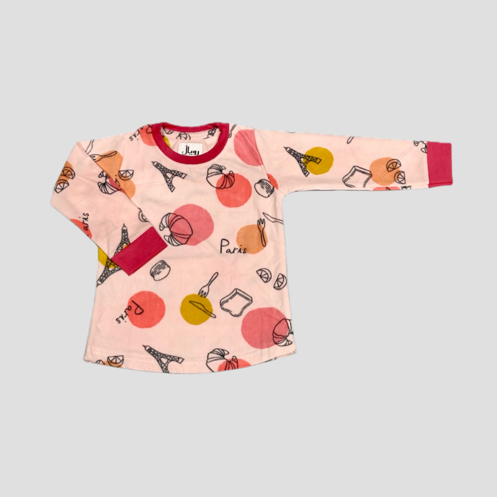 Paris Girls Fleece Pajama Set - Peach