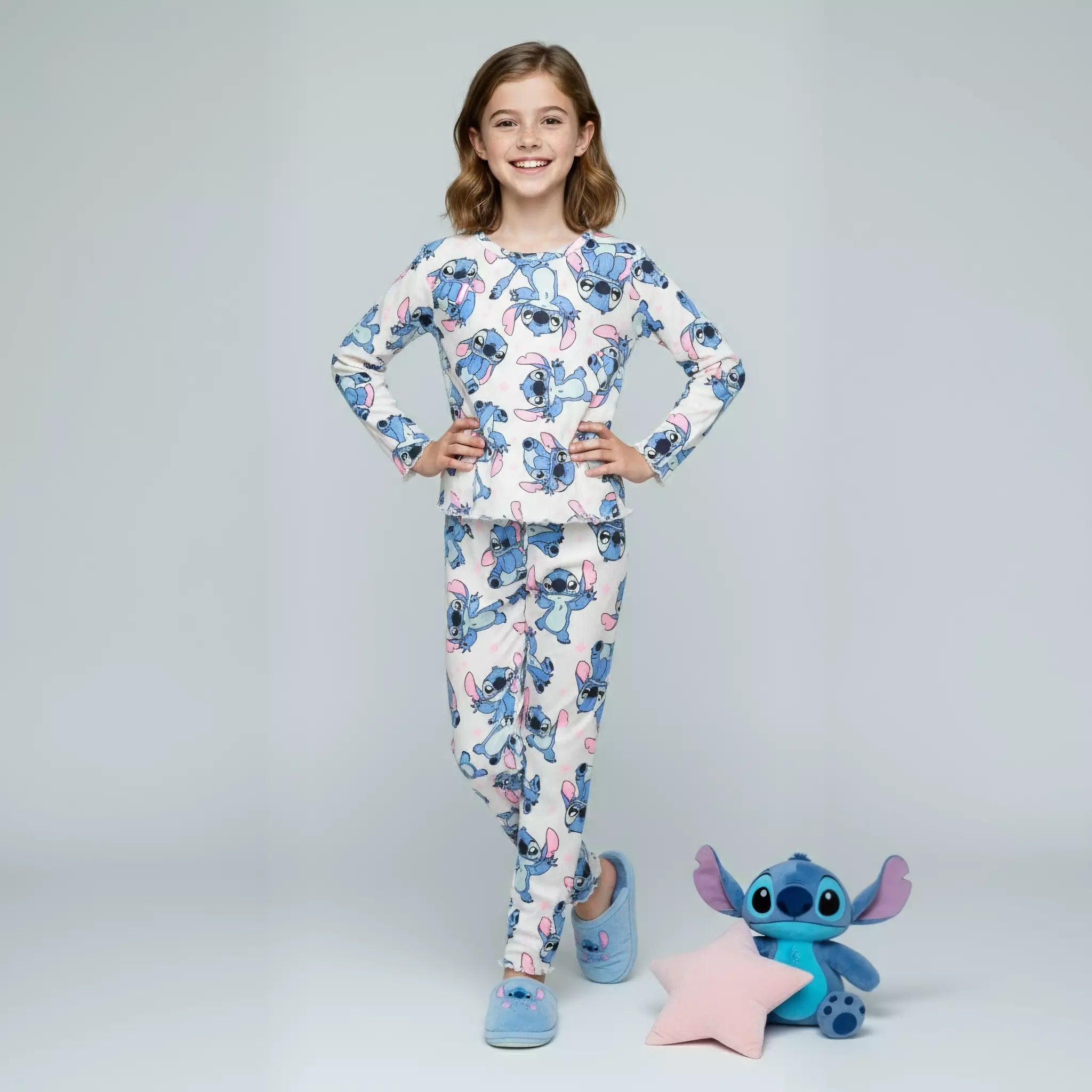 Stitch Girls Sleeves Pajama Set- White