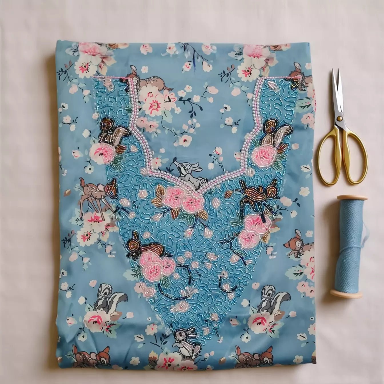 Bambi Rose Girls Embroidered Mukhawir - Blue