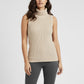 Turtle Neck Women Sleeveless Sweater-Beige