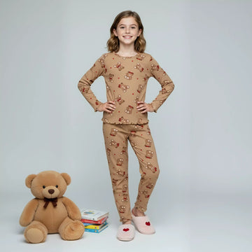 Teddy Bear Girls Pajama Set-Brown