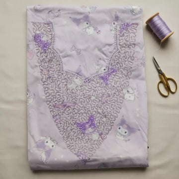 Kuromi Card Girls Embroidered Mukhawir - Light Purple