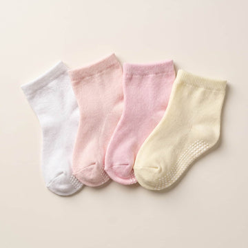 Soft Pastel Comfort Baby Socks – Anti-Slip Baby Essentials (Pack of 4)