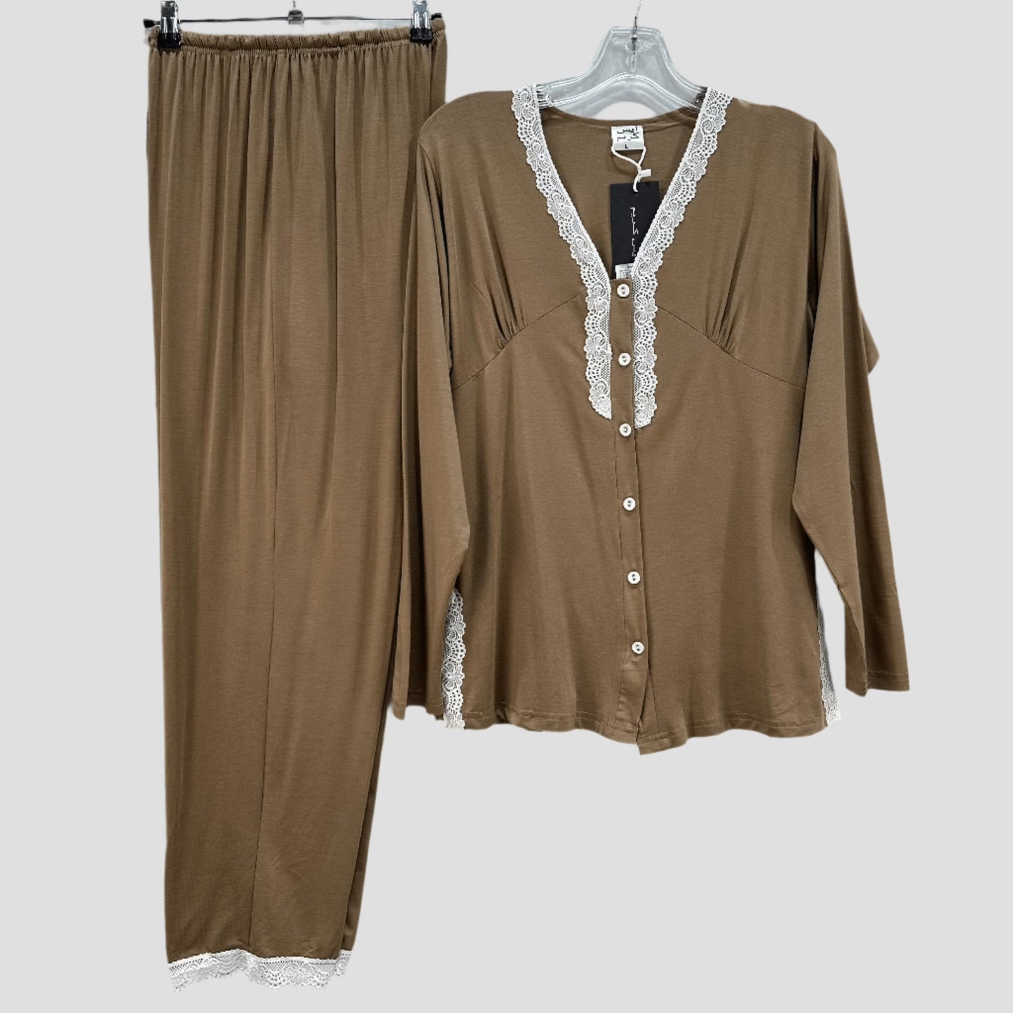 Icecream women maternity Laced Maternity Pajama Set - Light Brown