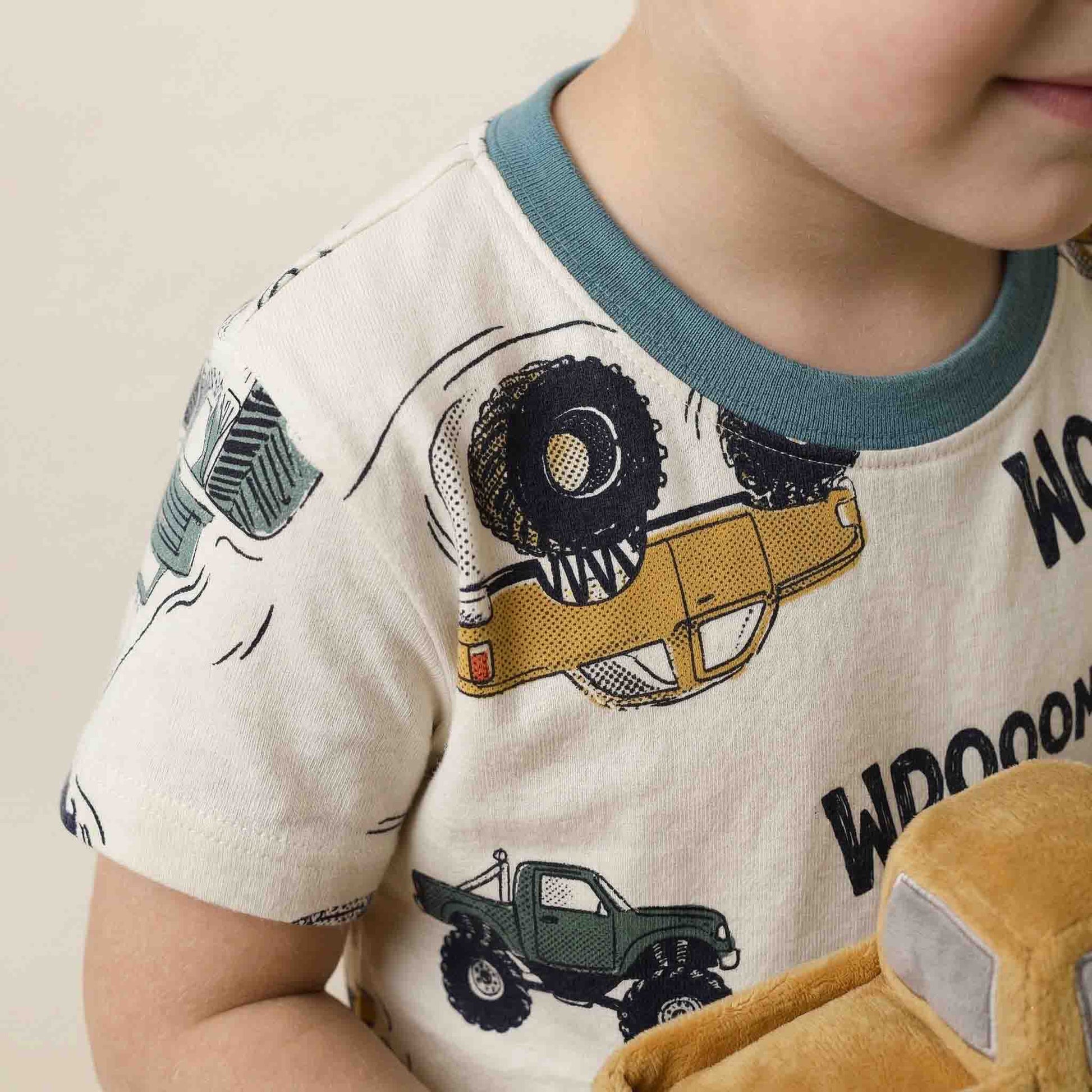 Monster Truck Boys Half Sleeves Pajama Set - Cream