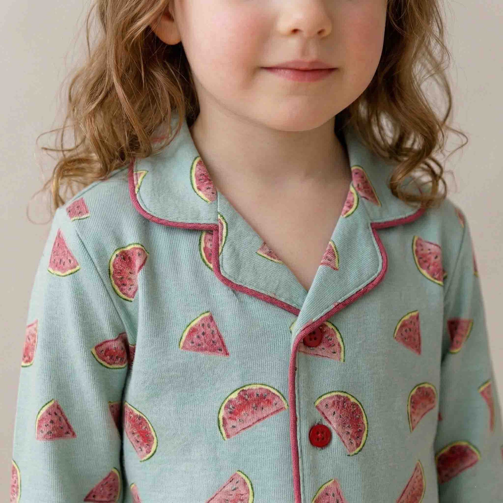 Watermelon Girl Button Pajama Set - Blue