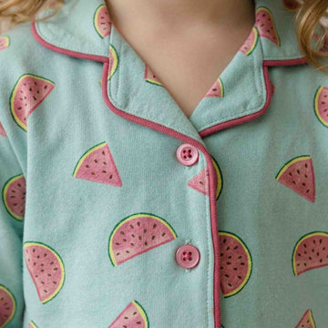 Watermelon Girl Button Pajama Set - Blue