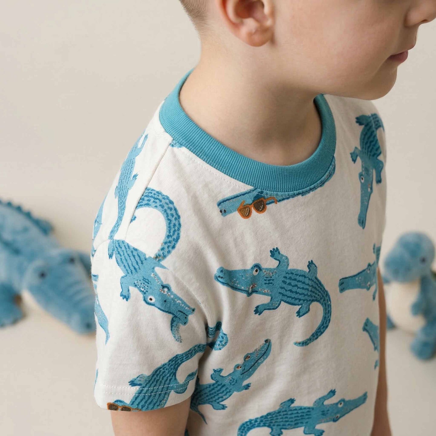 Croc Boys Half Sleeves Pajama Set - White & Blue