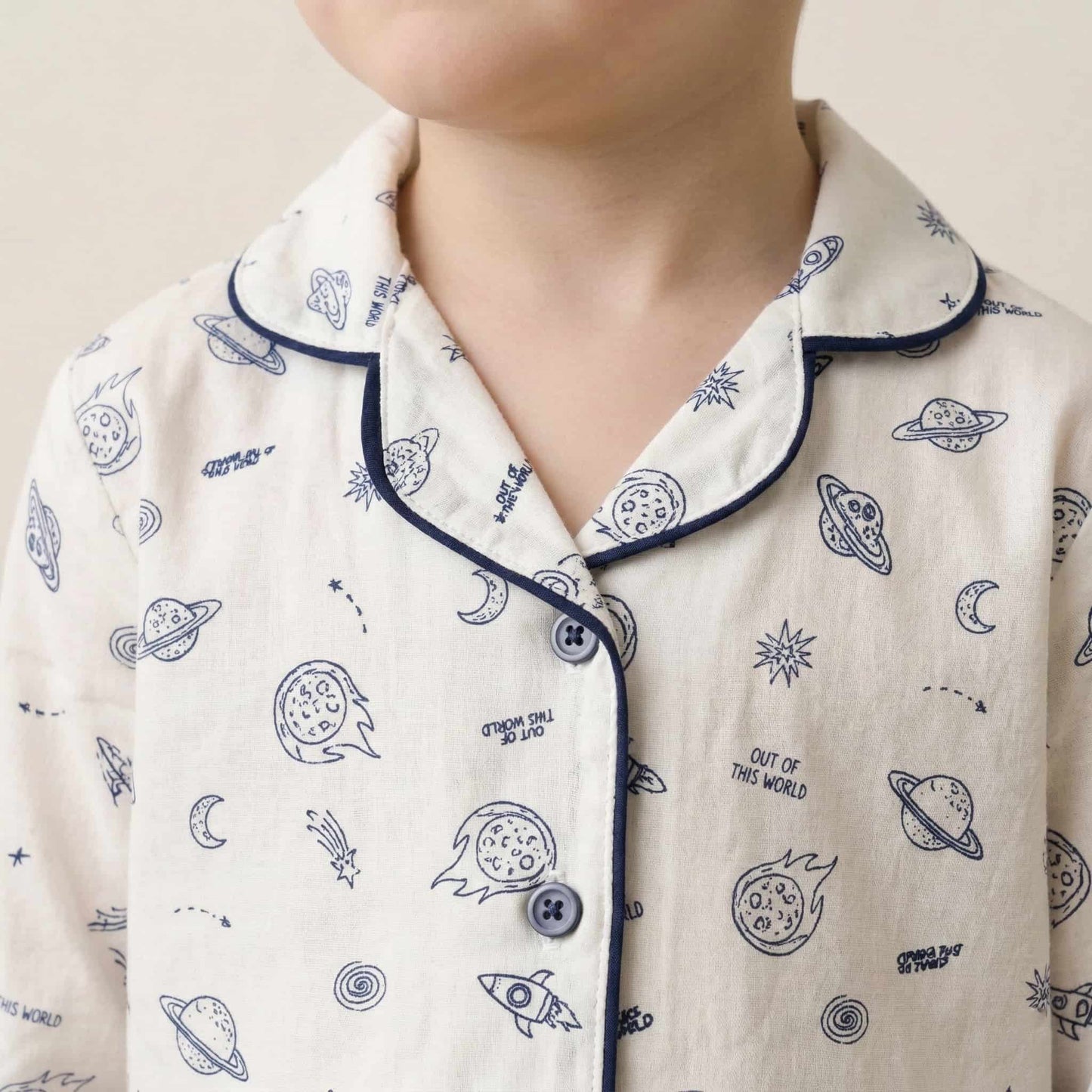 Little Astronaut Boy Button Pajama Set - White