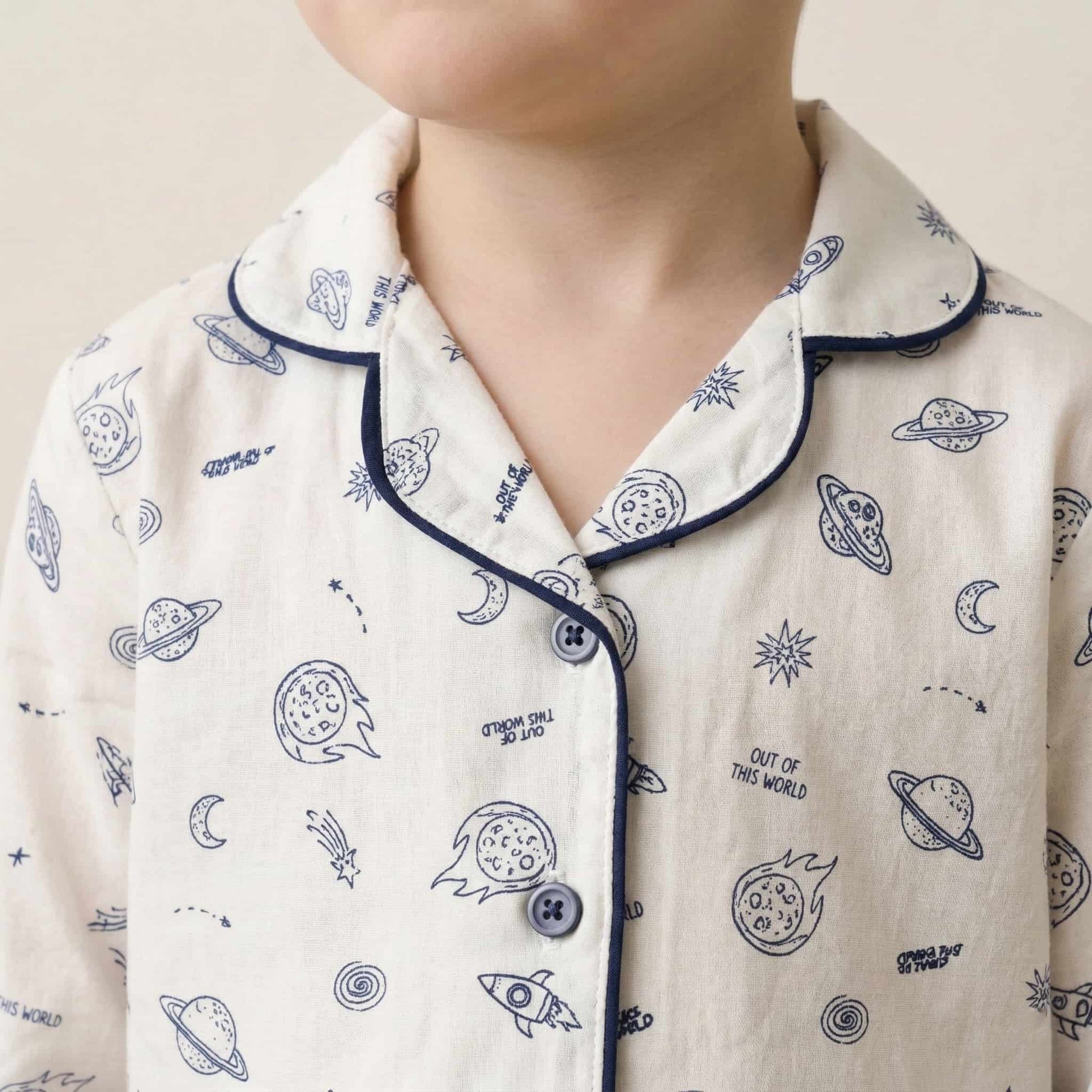 Little Astronaut Boy Button Pajama Set - White