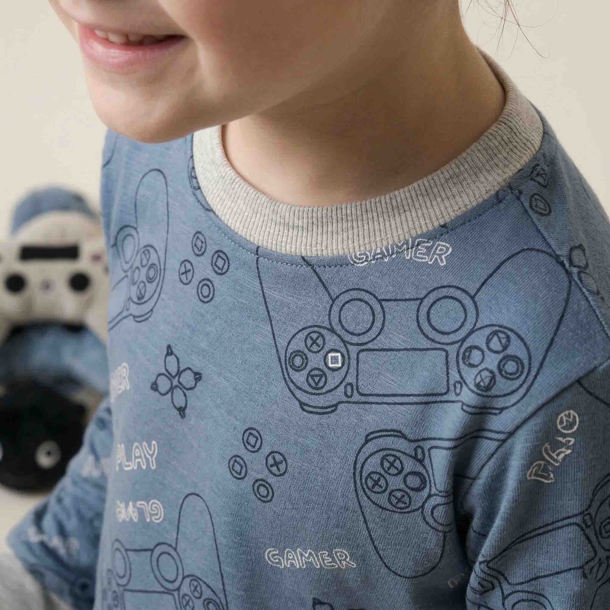 Gaming Geek Boys Full Sleeves Pajama Set - Blue