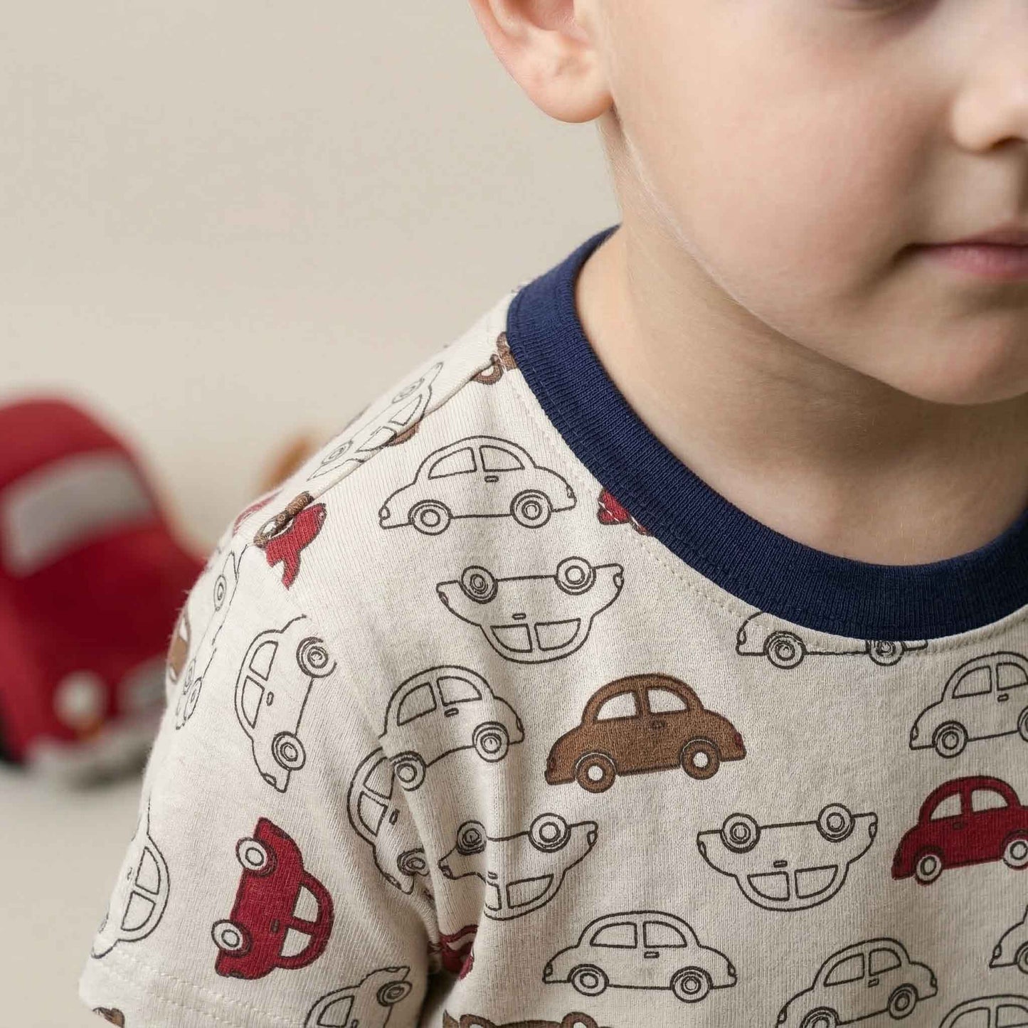 Allover Car Boys Short Sleeves Pajama Set - Cream