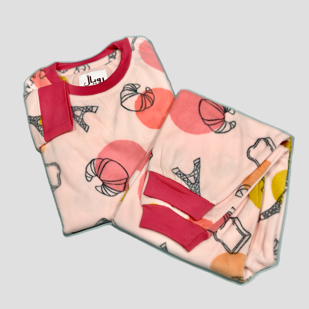 Paris Girls Fleece Pajama Set - Peach