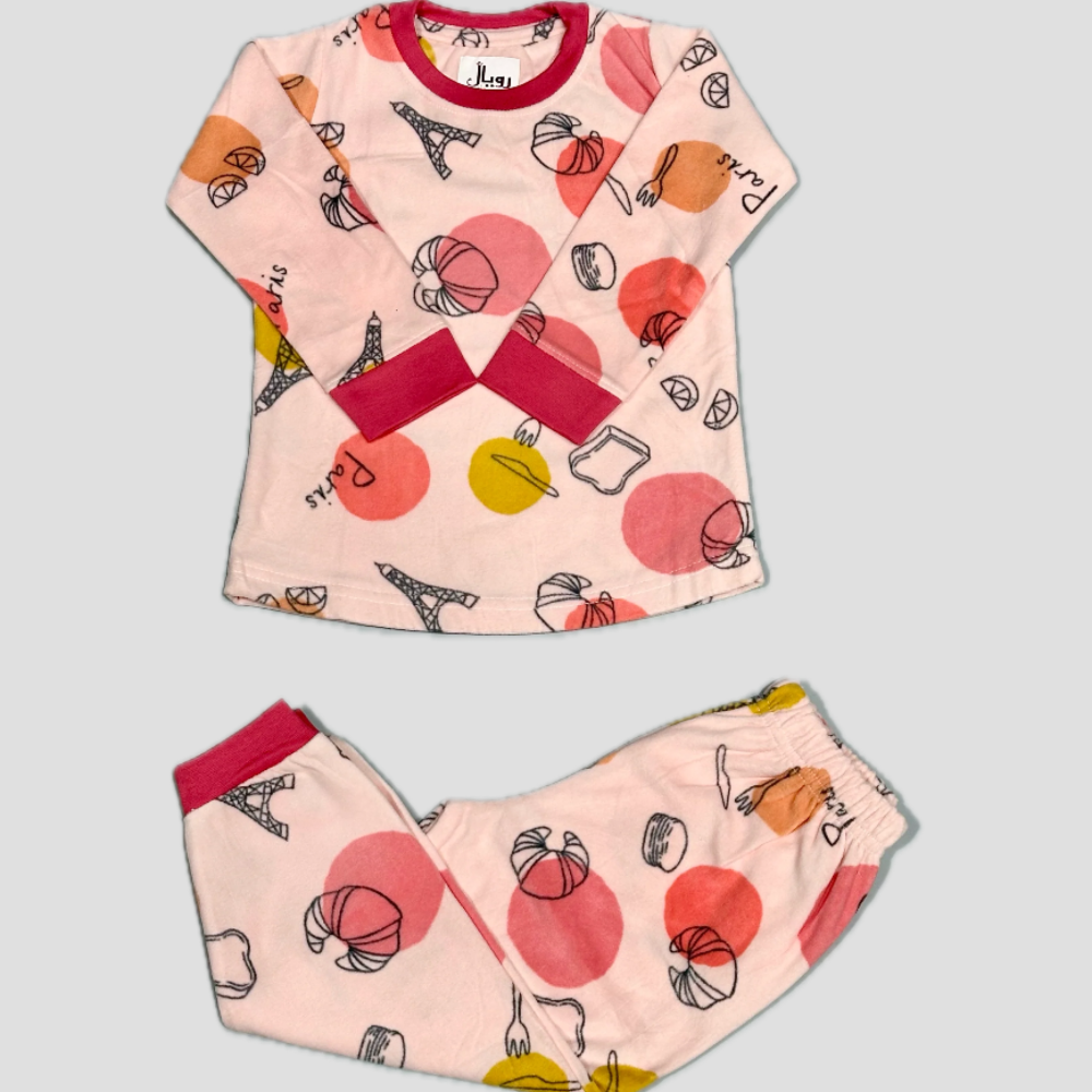 Paris Girls Fleece Pajama Set - Peach