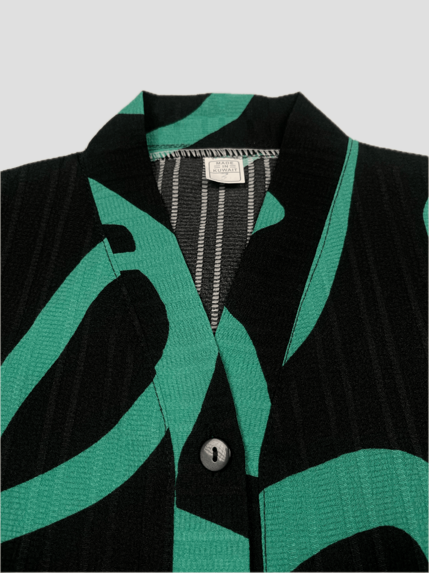 Made in Kuwait Crinkle Cloth Crinkle Cloth Button Up Co-Ord Set - Black-Green