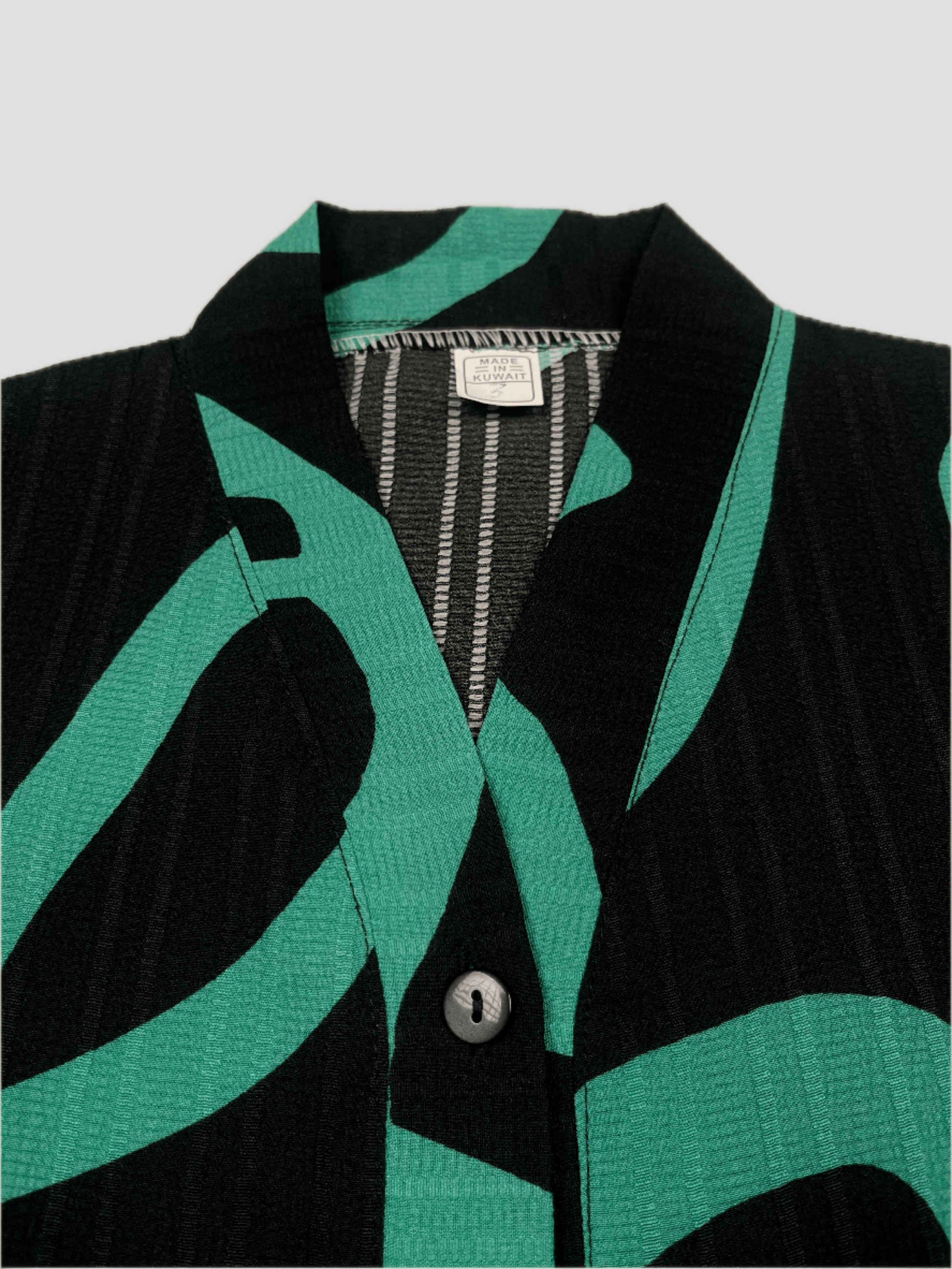 Made in Kuwait Crinkle Cloth Crinkle Cloth Button Up Co-Ord Set - Black-Green