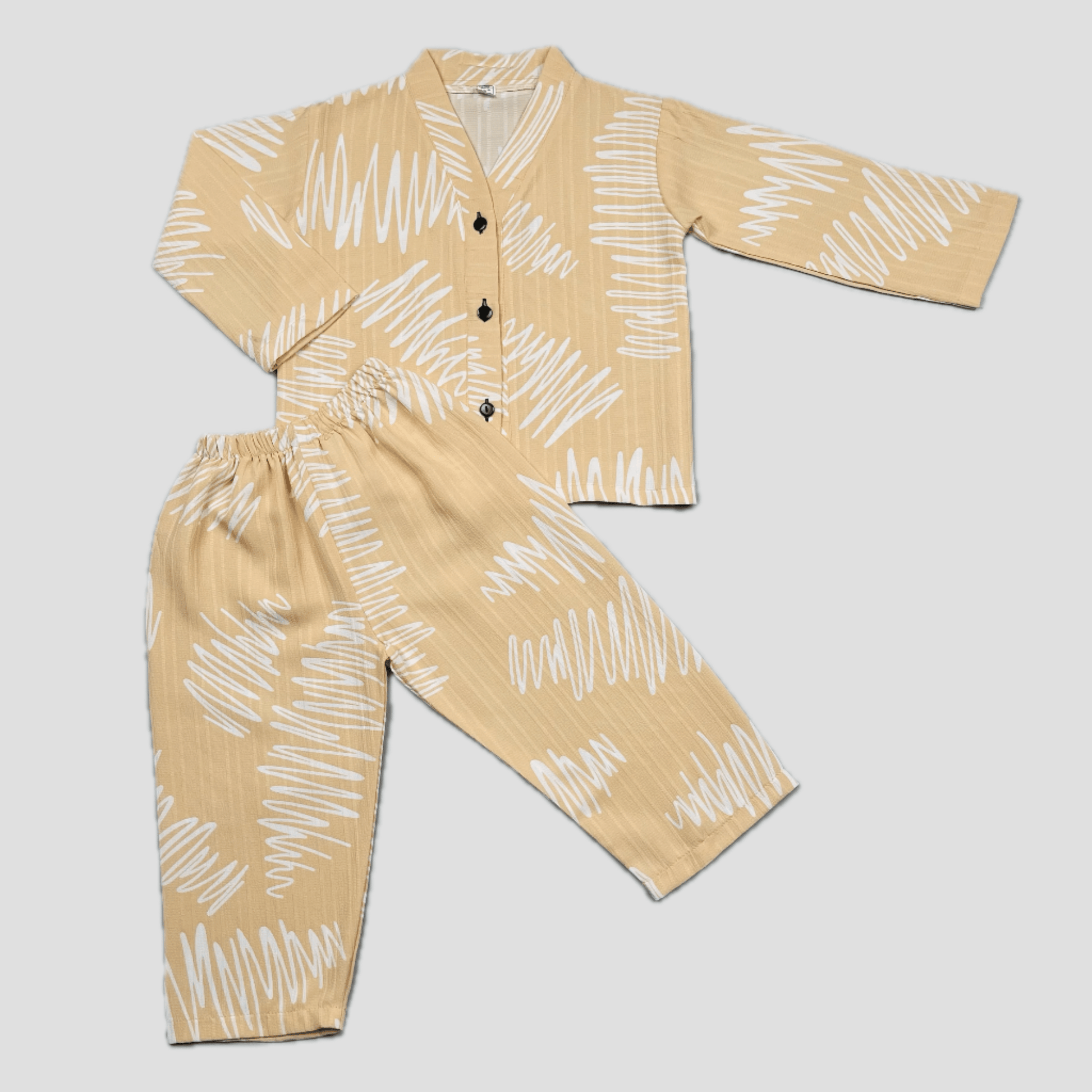 Made in Kuwait Crinkle Cloth Crinkle Cloth Button Up Co-Ord Set - Cream