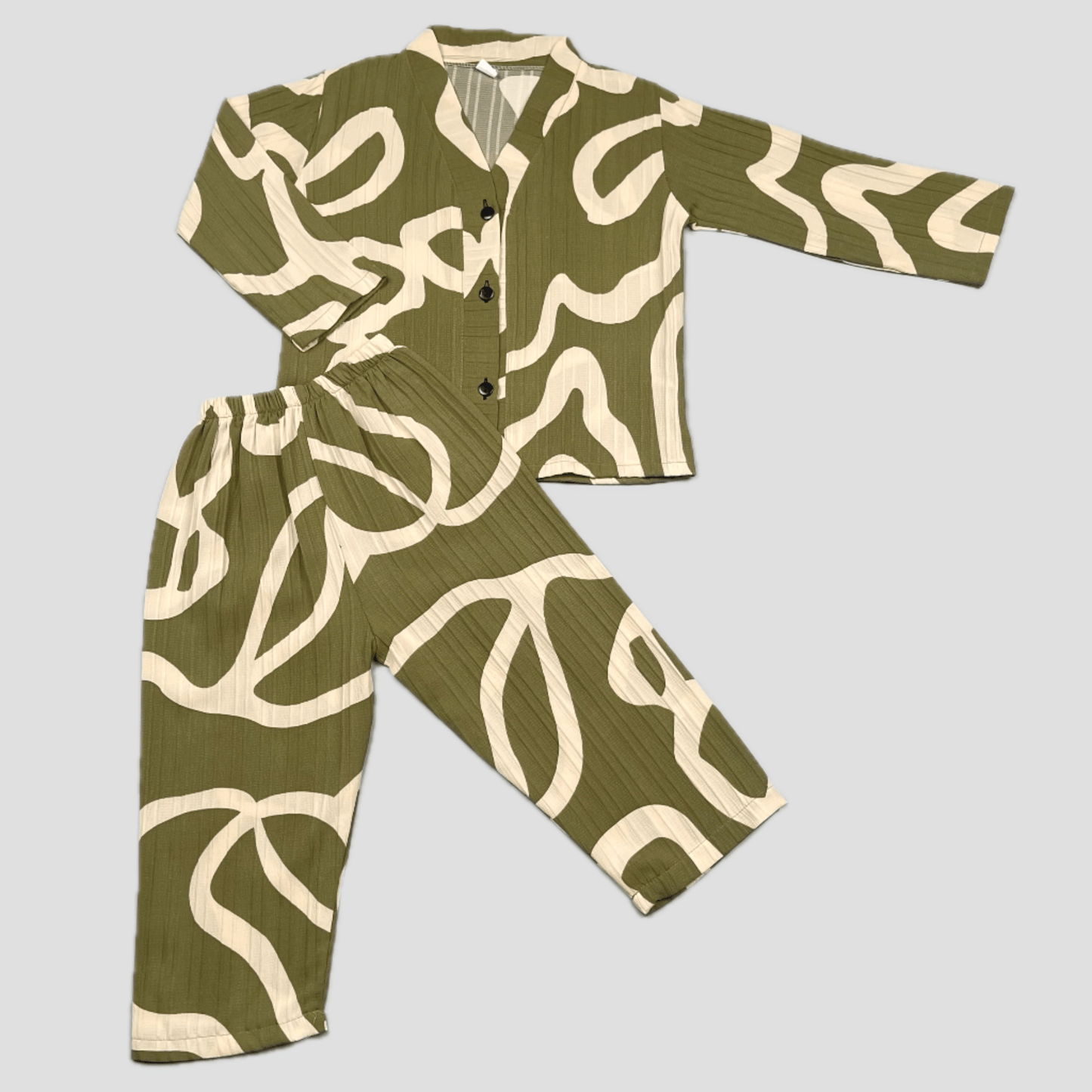 Made in Kuwait Crinkle Cloth Crinkle Cloth Button Up Co-Ord Set - Green