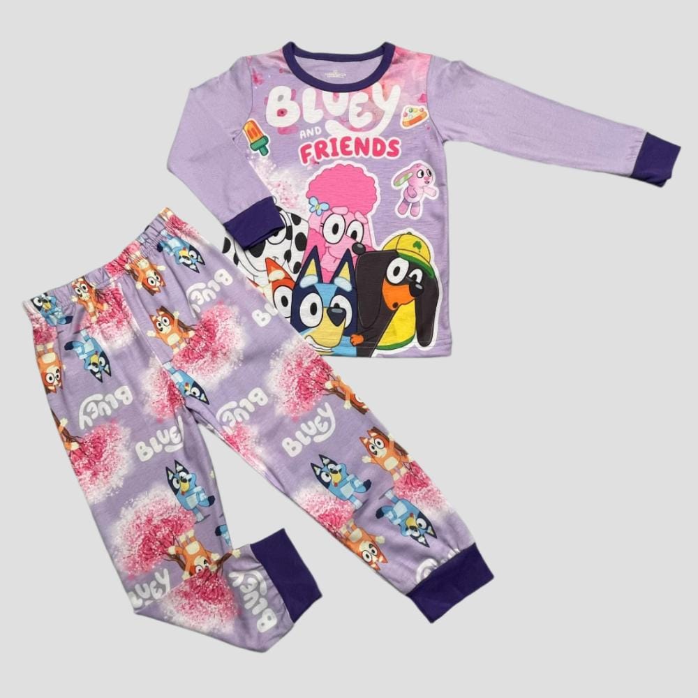 Nickelodean Girls Sets Bluey Girls Full Sleeves Pajama Set - Lavender