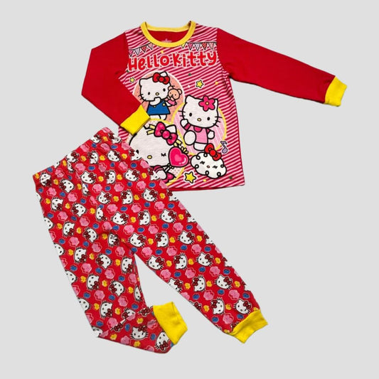 Nickelodean Girls Sets Hello Kitty Girls Full Sleeves Pajama Set - Red